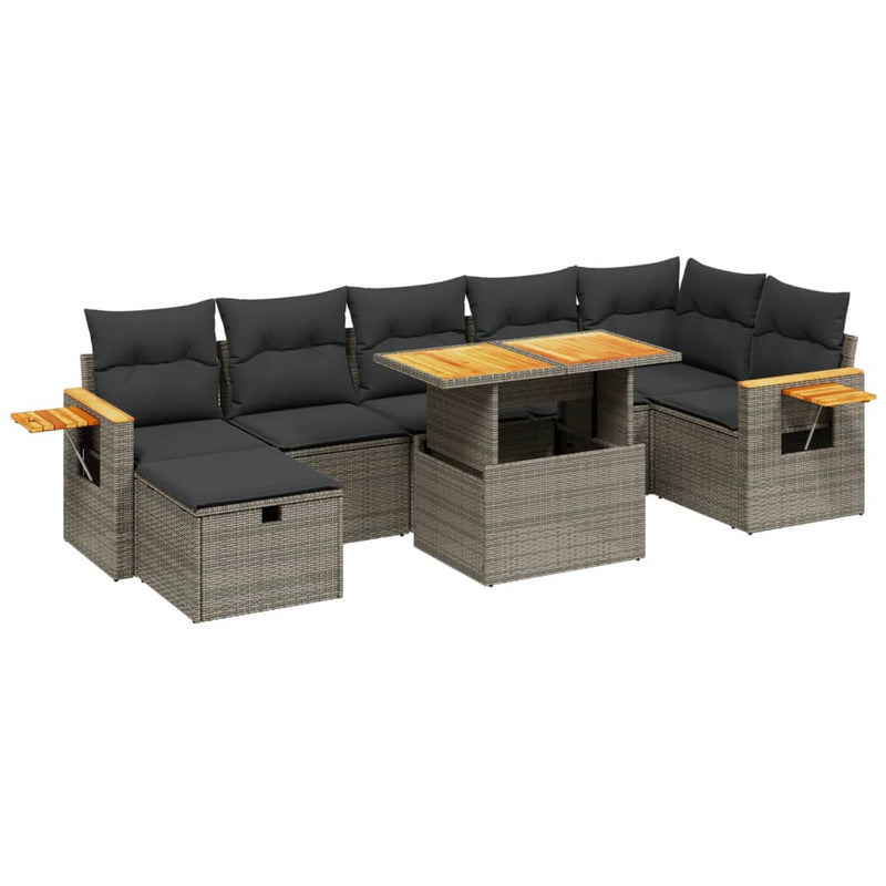 8-delige Loungeset met kussens poly rattan grijs