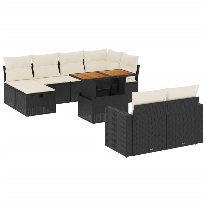 11-delige Loungeset met kussens poly rattan zwart
