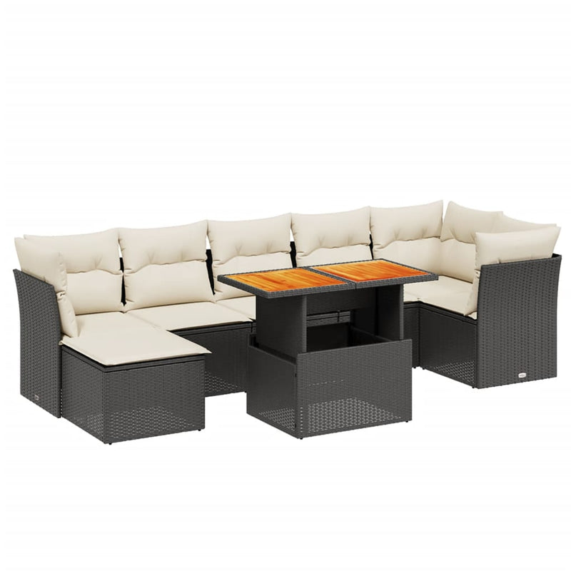 8-delige Loungeset met kussens poly rattan zwart
