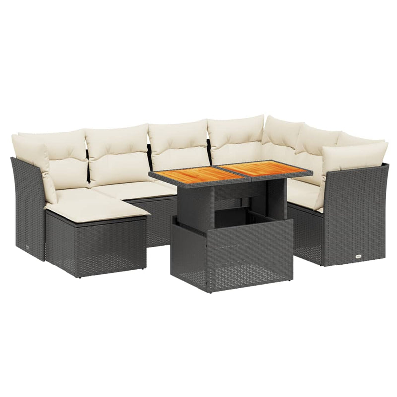 8-delige Loungeset met kussens poly rattan zwart