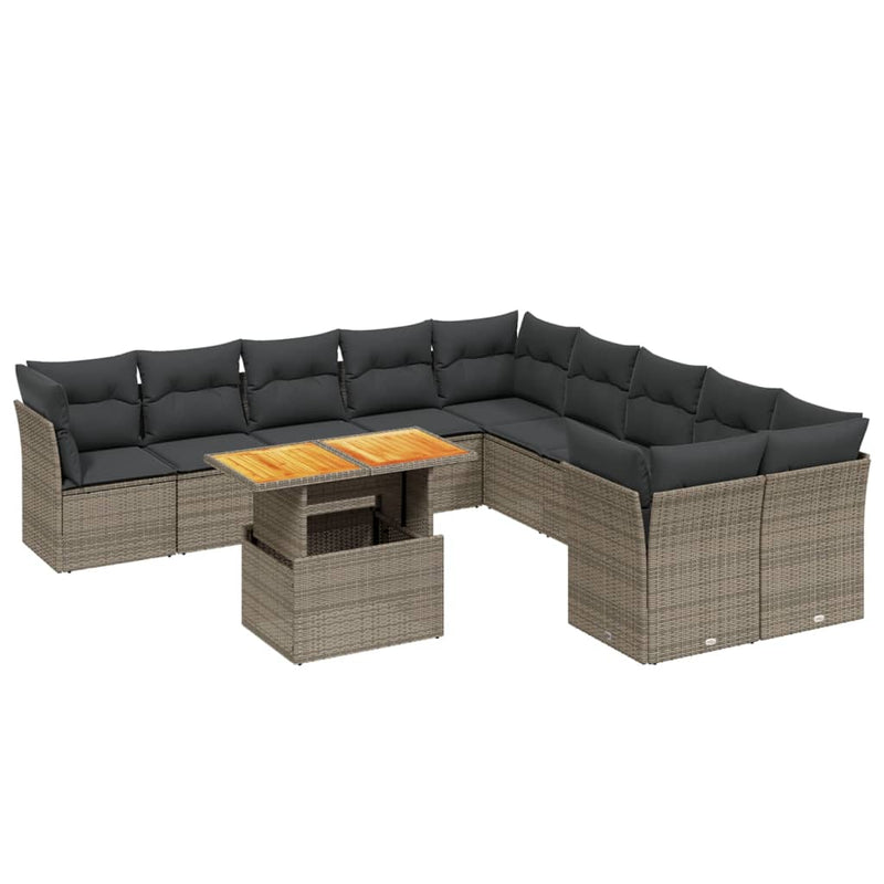 11-delige Loungeset met kussens poly rattan grijs