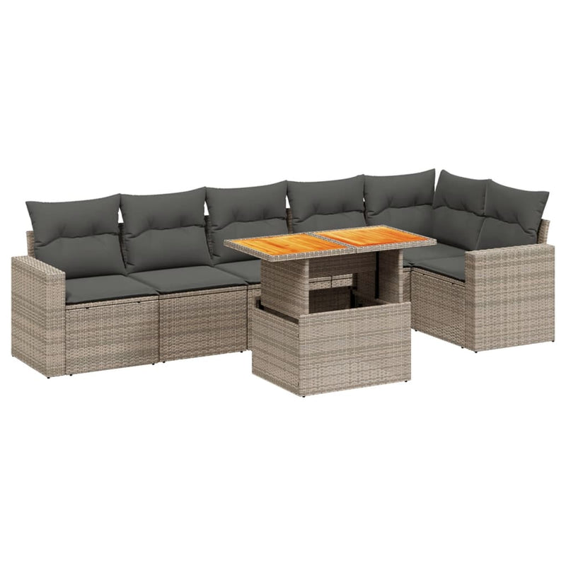 7-delige Loungeset met kussens poly rattan grijs