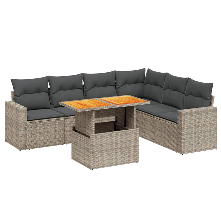 7-delige Loungeset met kussens poly rattan grijs