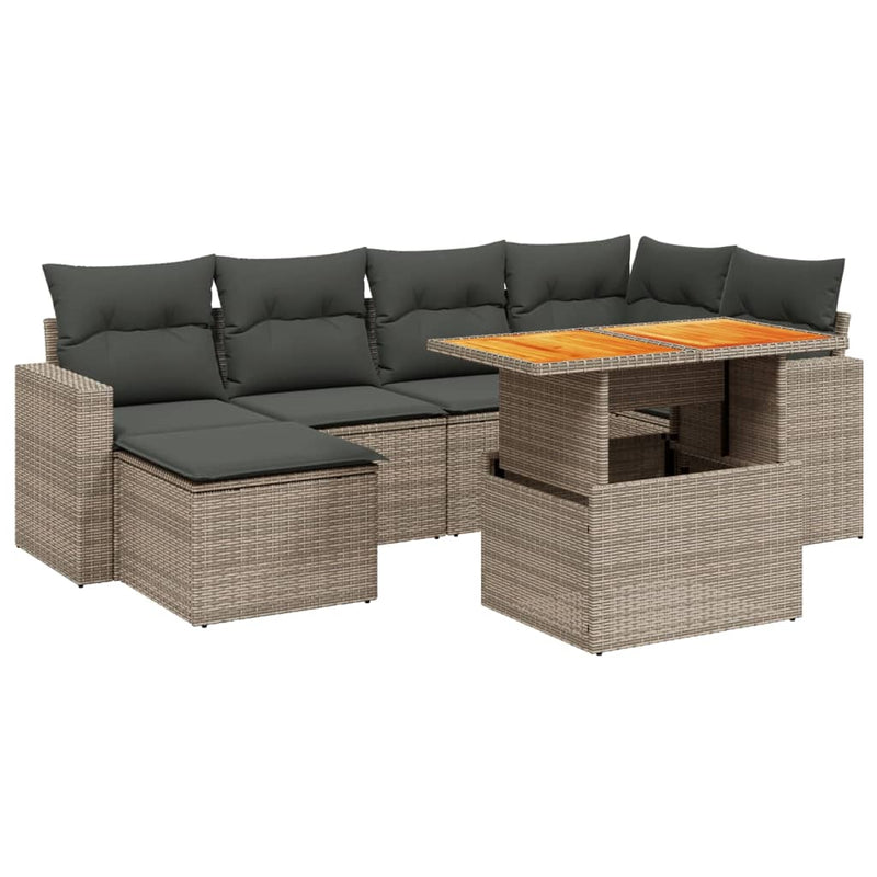 7-delige Loungeset met kussens poly rattan grijs