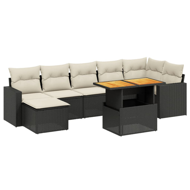 8-delige Loungeset met kussens poly rattan zwart