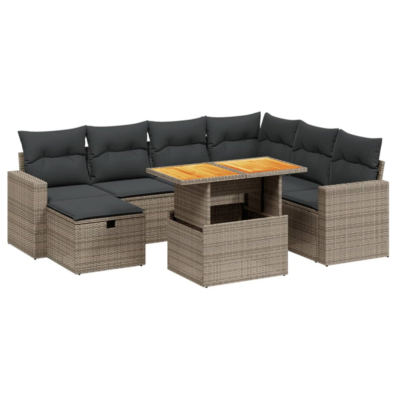 8-delige Loungeset met kussens poly rattan grijs