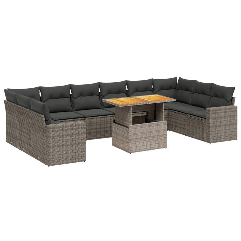 11-delige Loungeset met kussens poly rattan grijs