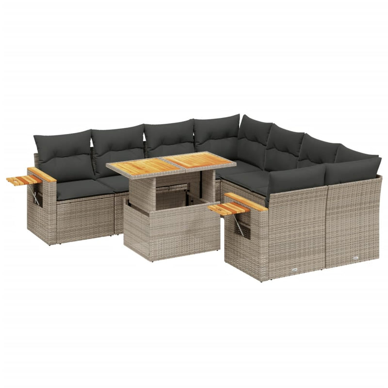 8-delige Loungeset met kussens poly rattan grijs