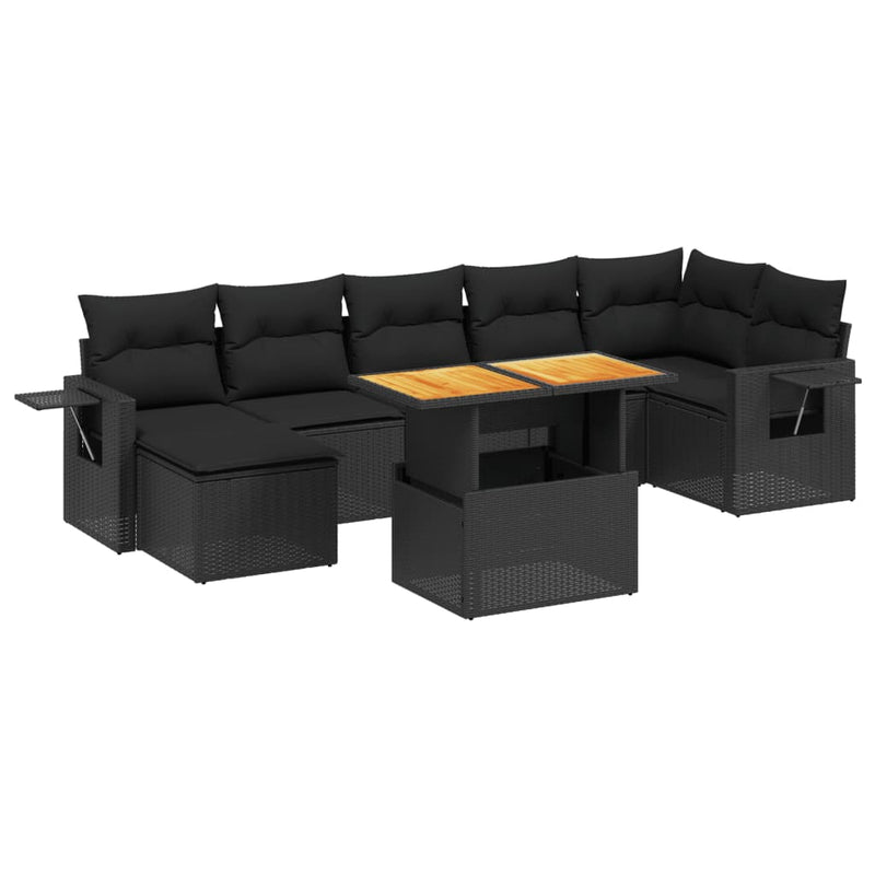 8-delige Loungeset met kussens poly rattan zwart