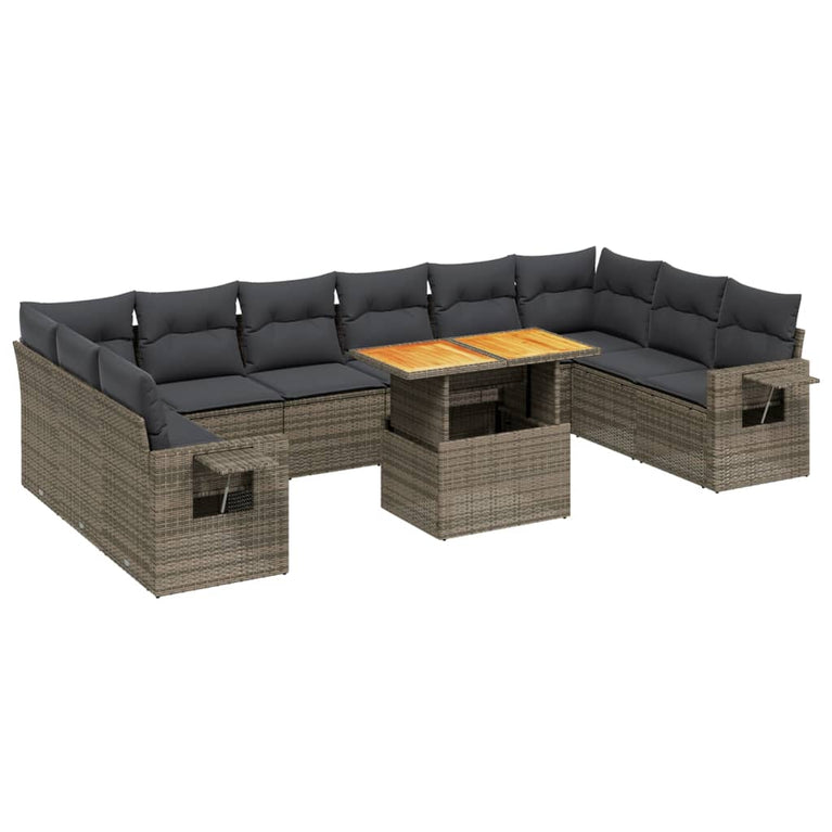 11-delige Loungeset met kussens poly rattan grijs