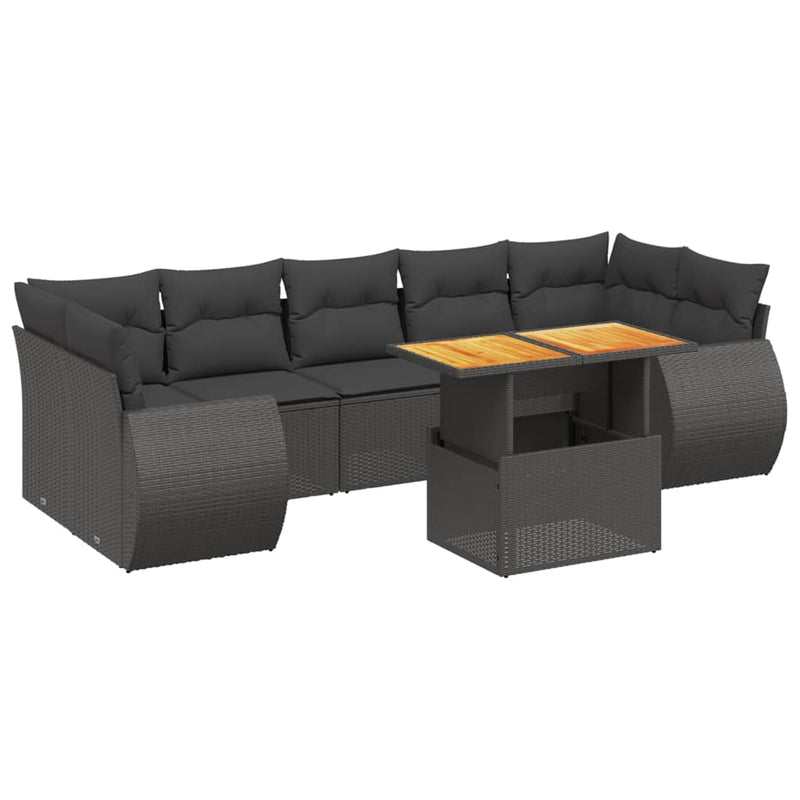 8-delige Loungeset met kussens poly rattan zwart