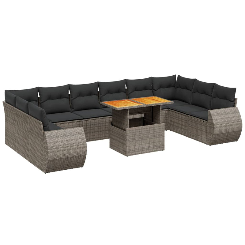 11-delige Loungeset met kussens poly rattan grijs