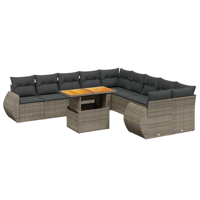 11-delige Loungeset met kussens poly rattan grijs