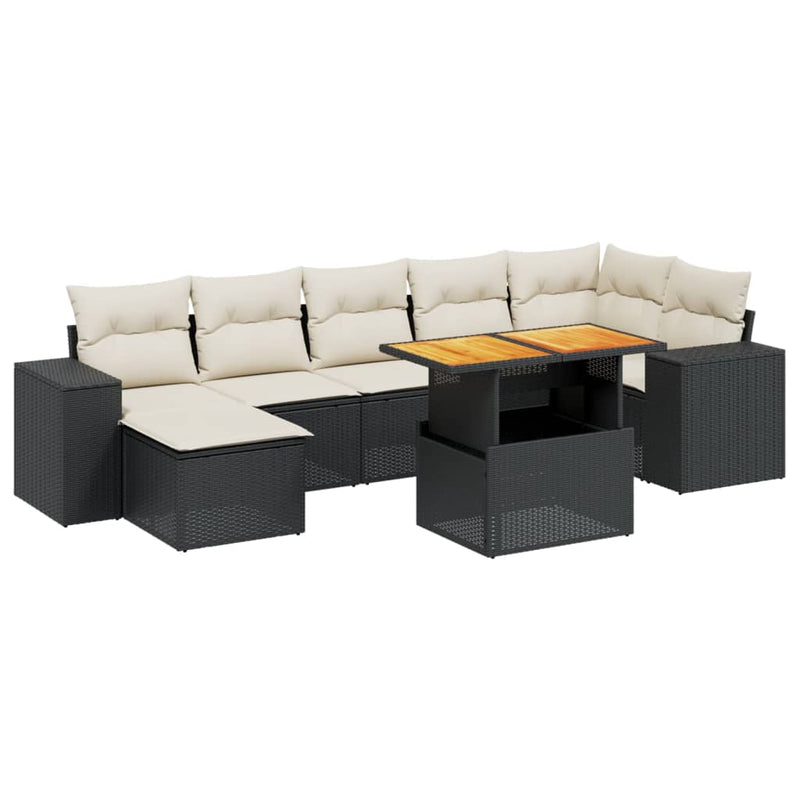 8-delige Loungeset met kussens poly rattan zwart