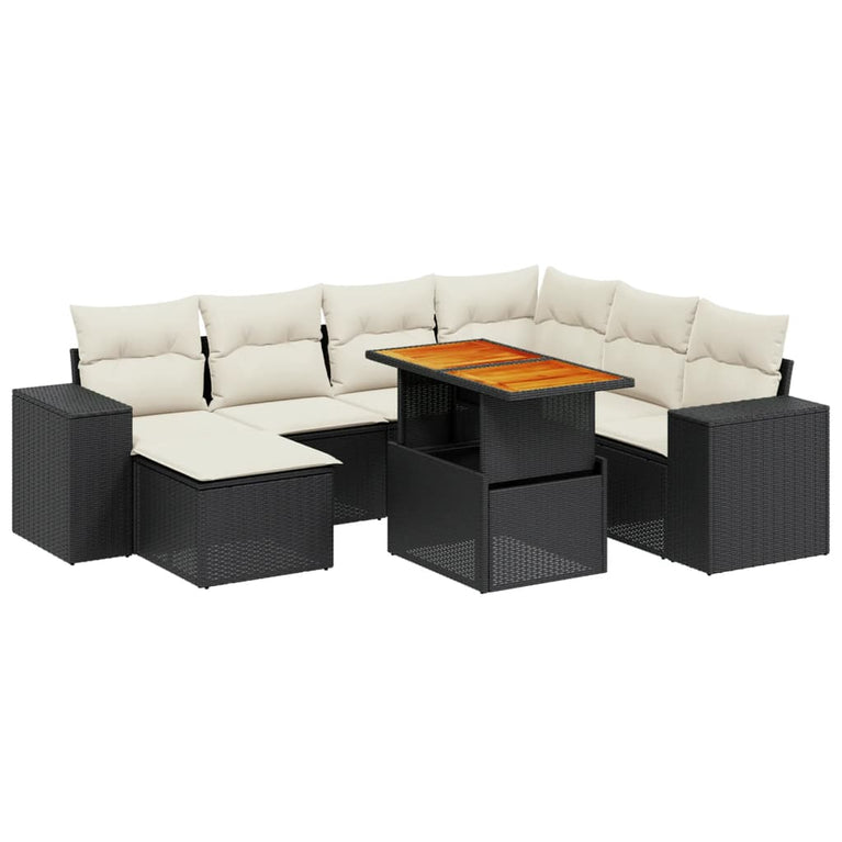 8-delige Loungeset met kussens poly rattan zwart