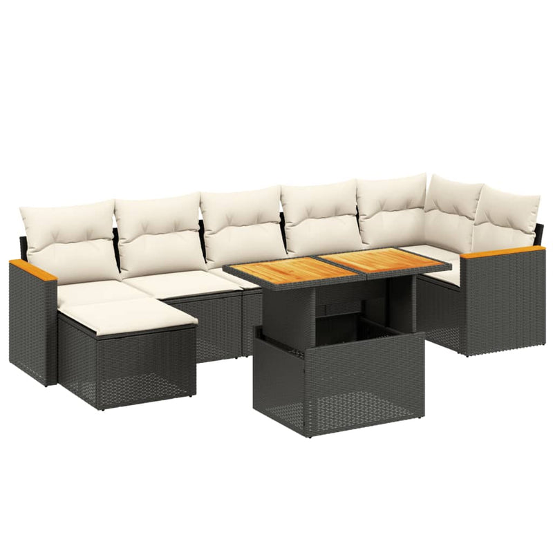 8-delige Loungeset met kussens poly rattan zwart