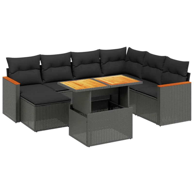 8-delige Loungeset met kussens poly rattan zwart