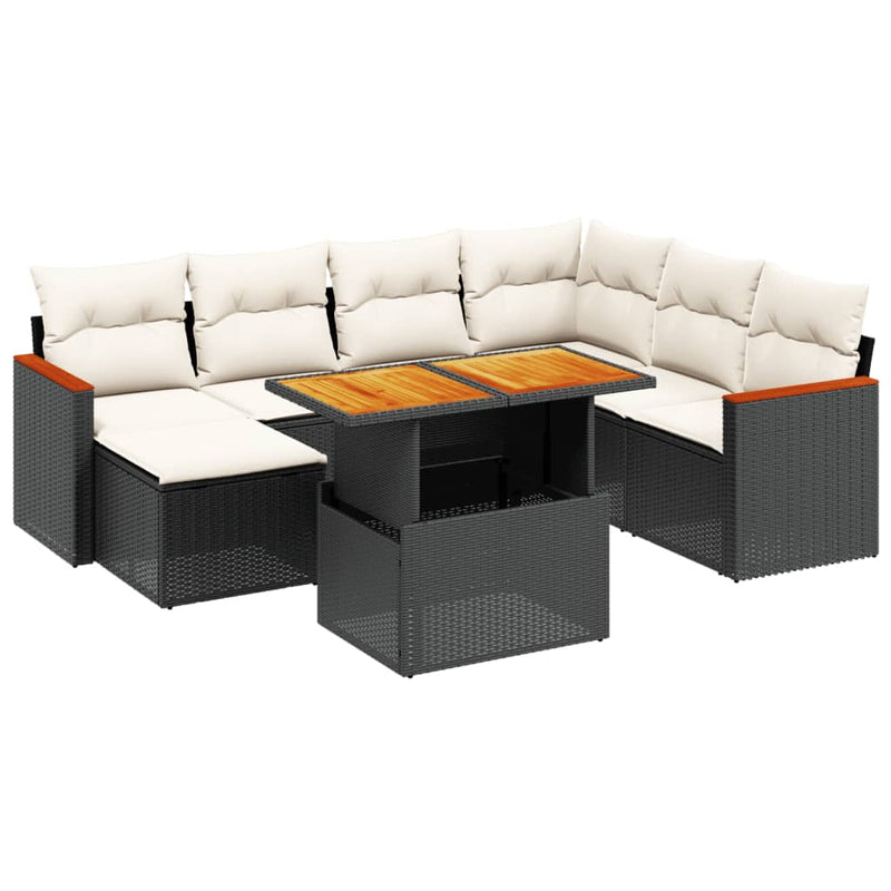 8-delige Loungeset met kussens poly rattan zwart