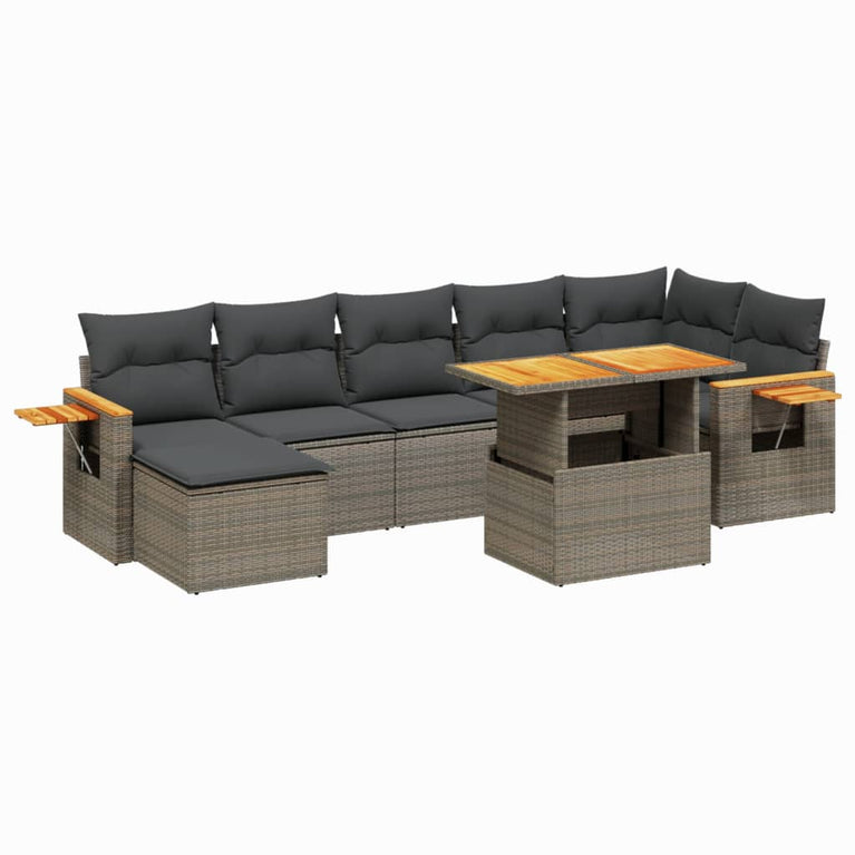 8-delige Loungeset met kussens poly rattan grijs