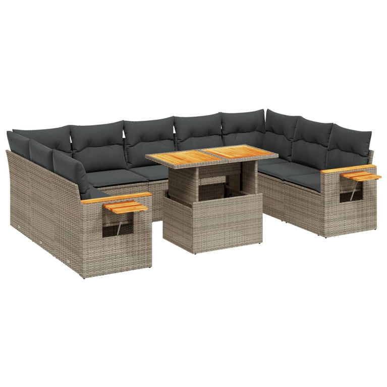 11-delige Loungeset met kussens poly rattan grijs