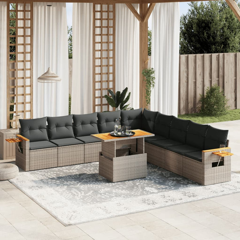 11-delige Loungeset met kussens poly rattan grijs