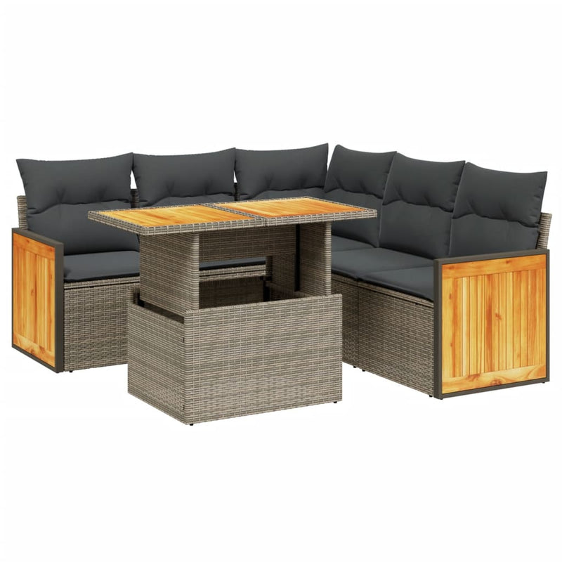 6-delige Loungeset met kussens poly rattan beige