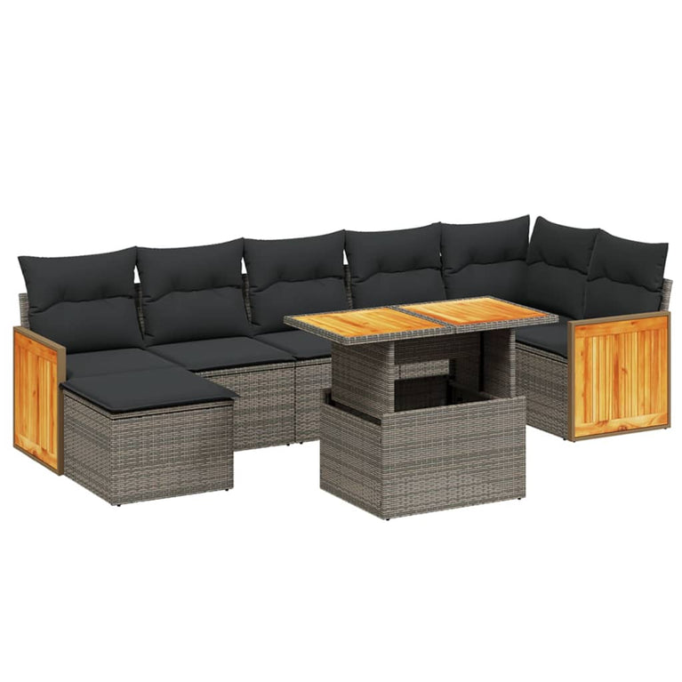 8-delige Loungeset met kussens poly rattan grijs