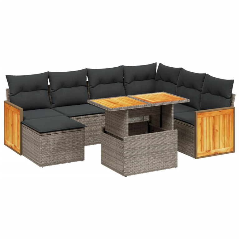8-delige Loungeset met kussens poly rattan grijs