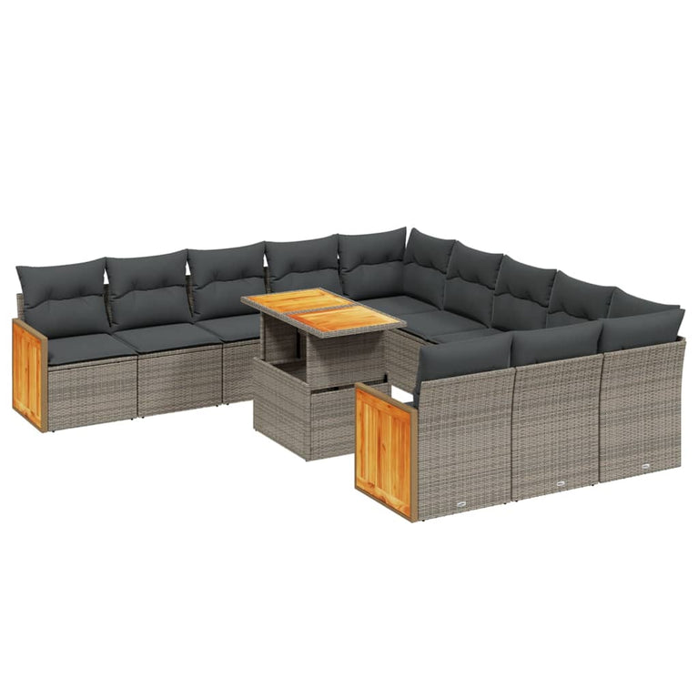 11-delige Loungeset met kussens poly rattan grijs