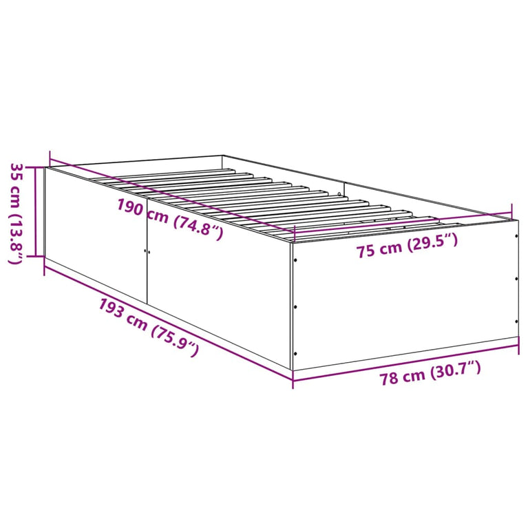Bedframe bewerkt hout bruin eikenkleur 75x190 cm