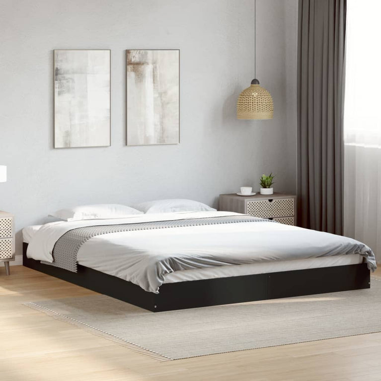 Bedframe bewerkt hout zwart 160x200 cm