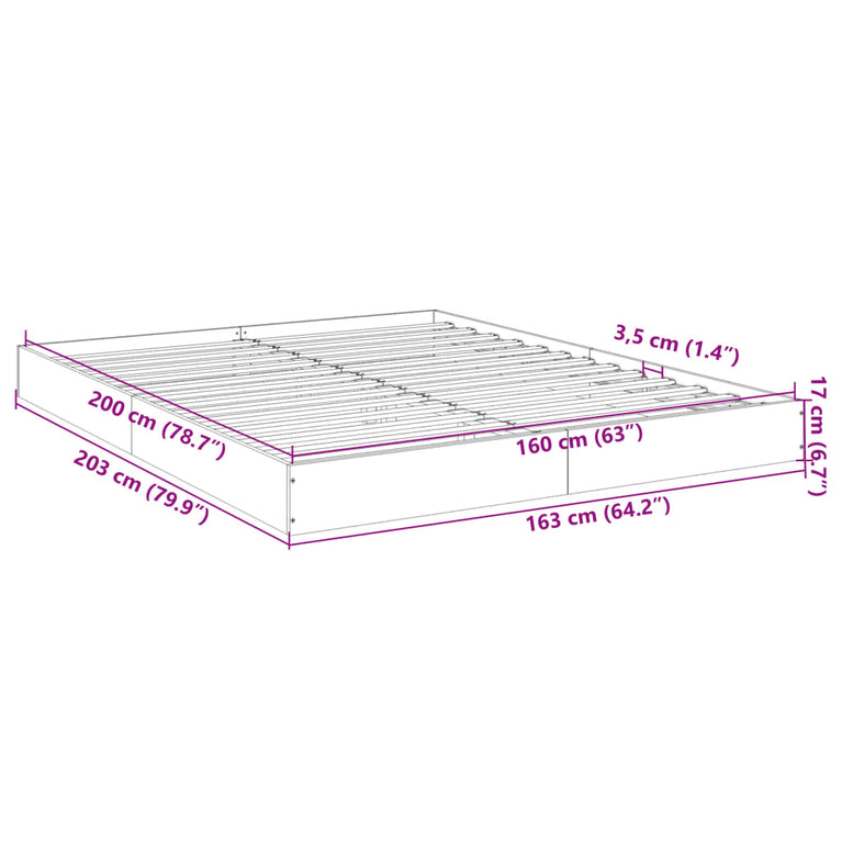 Bedframe bewerkt hout bruin eikenkleur 160x200 cm