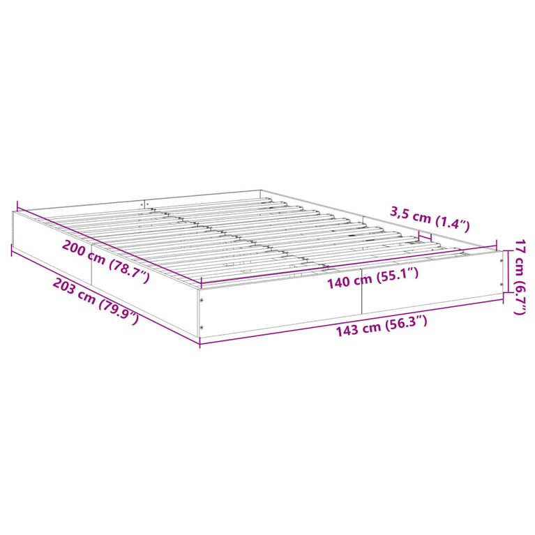 Bedframe bewerkt hout bruin eikenkleur 140x200 cm