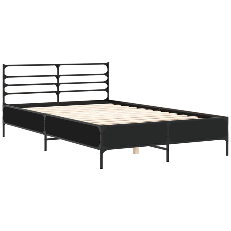 Bedframe bewerkt hout metaal zwart 120x200 cm