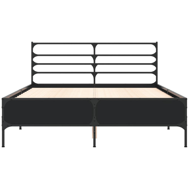 Bedframe bewerkt hout metaal zwart 120x200 cm
