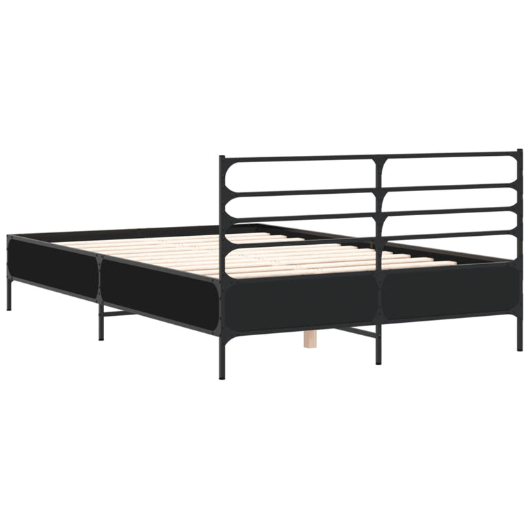Bedframe bewerkt hout metaal zwart 120x200 cm
