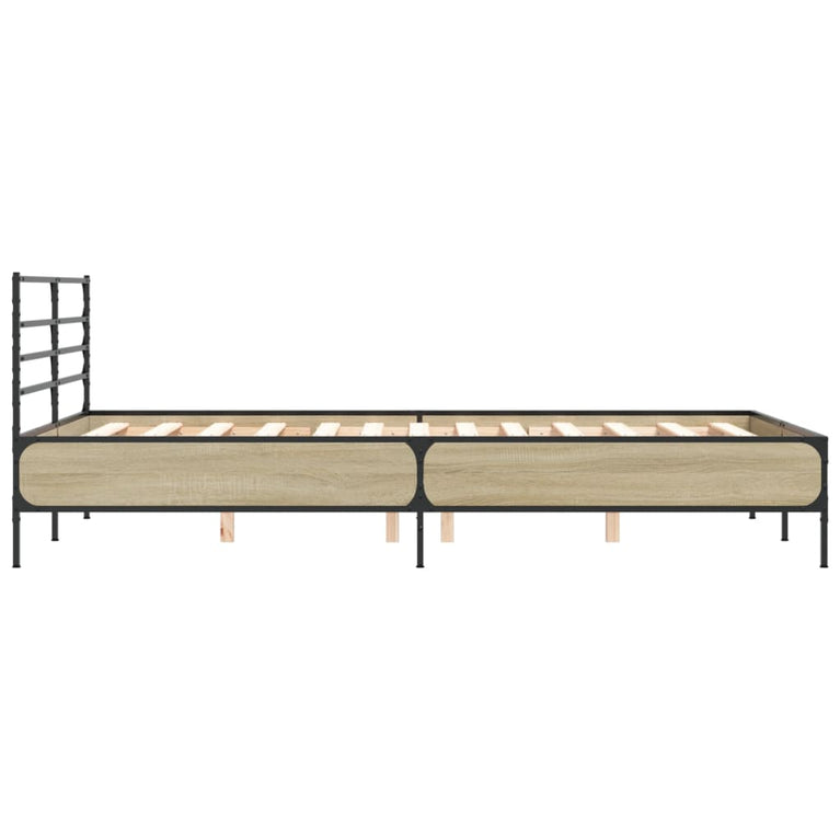 Bedframe bewerkt hout metaal sonoma eikenkleurig 120x200 cm