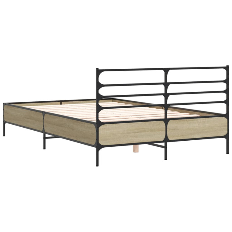 Bedframe bewerkt hout metaal sonoma eikenkleurig 120x200 cm