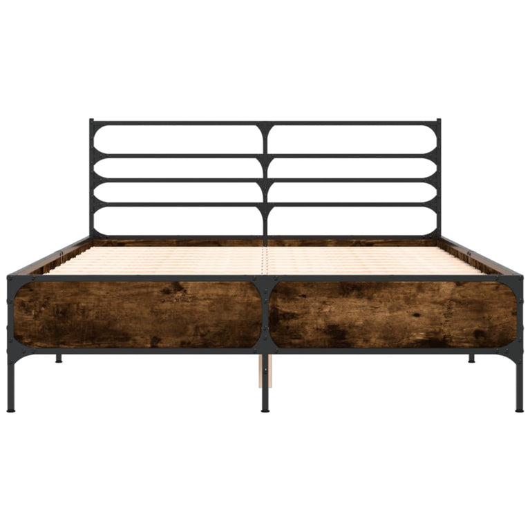 Bedframe bewerkt hout metaal gerookt eikenkleurig 120x200 cm