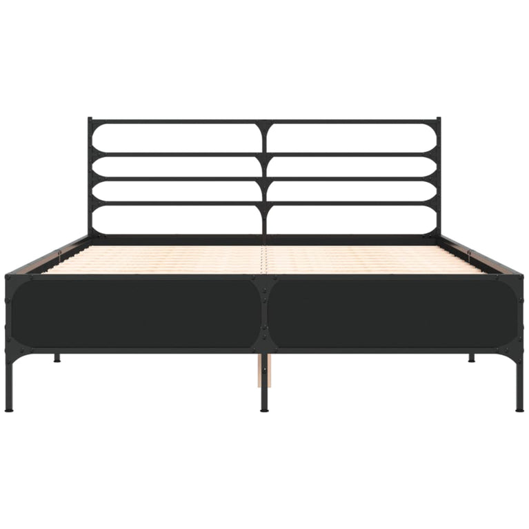 Bedframe bewerkt hout metaal zwart 140x200 cm