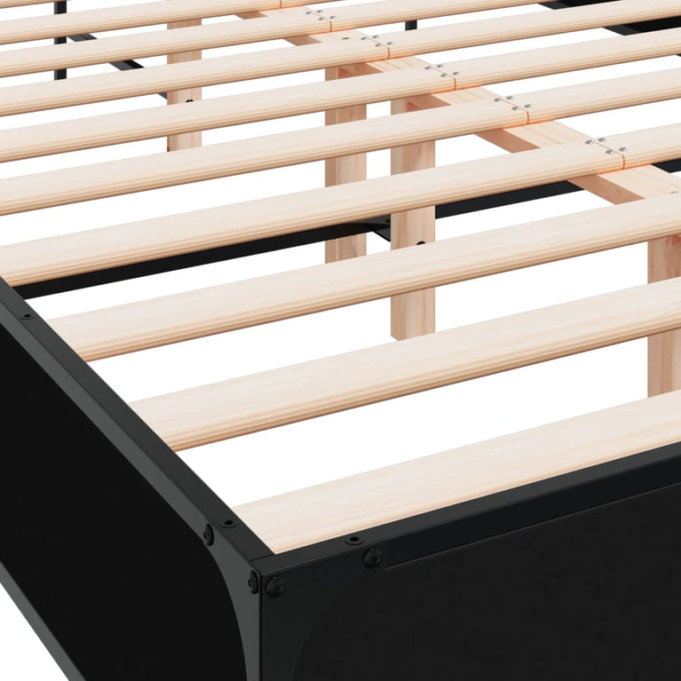 Bedframe bewerkt hout metaal zwart 140x200 cm