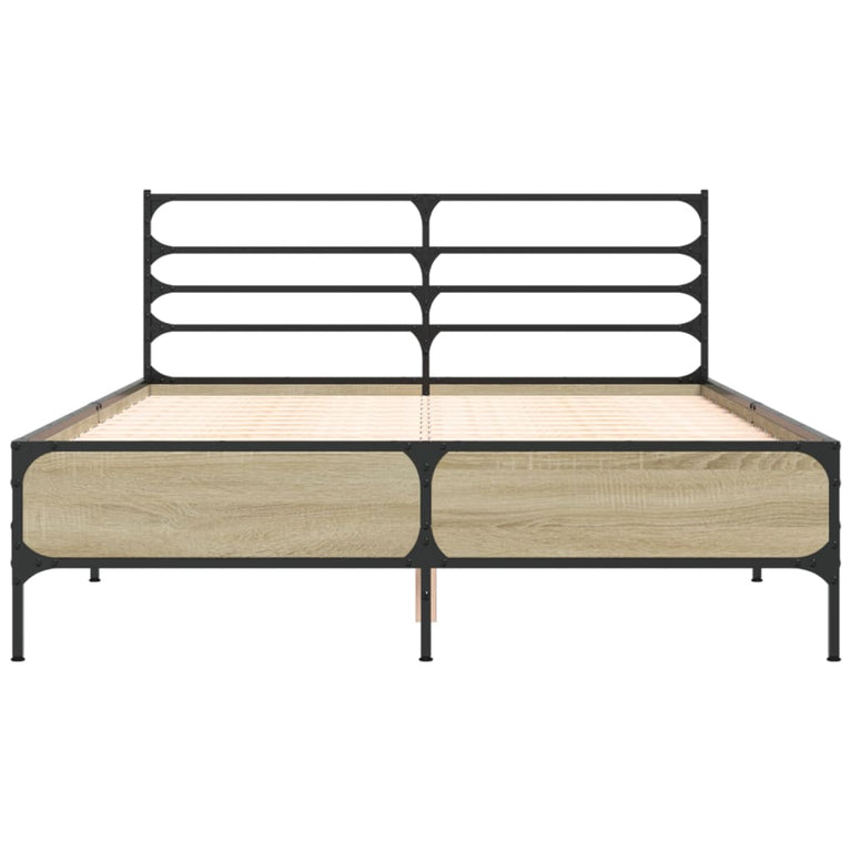 Bedframe bewerkt hout metaal sonoma eikenkleurig 140x200 cm