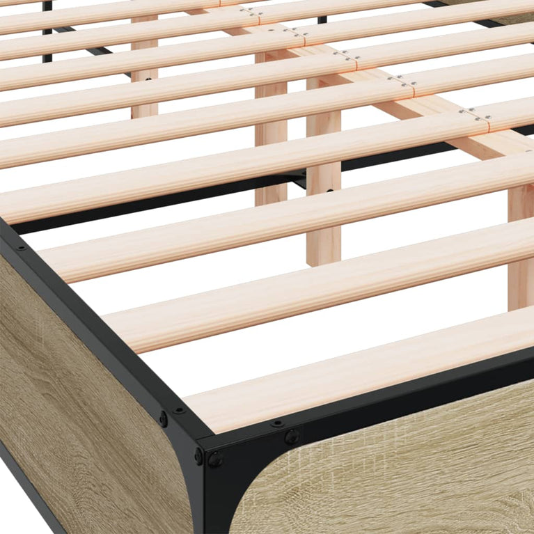 Bedframe bewerkt hout metaal sonoma eikenkleurig 140x200 cm