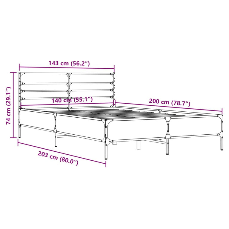Bedframe bewerkt hout metaal sonoma eikenkleurig 140x200 cm