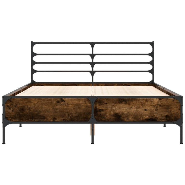Bedframe bewerkt hout metaal gerookt eikenkleurig 140x200 cm