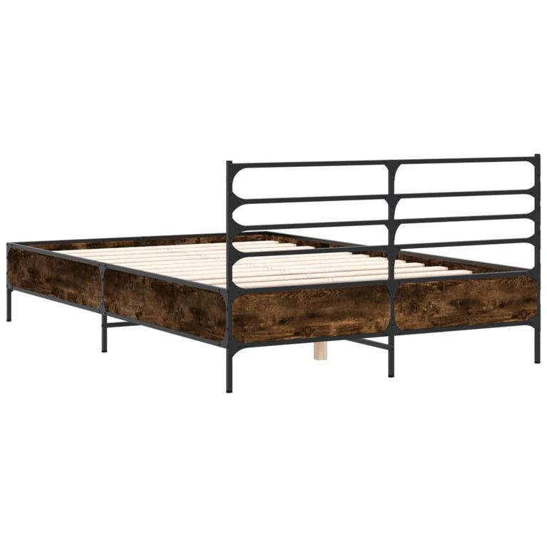 Bedframe bewerkt hout metaal gerookt eikenkleurig 140x200 cm