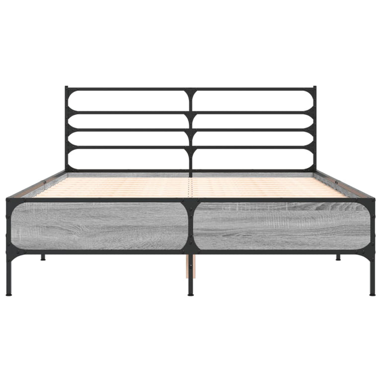 Bedframe bewerkt hout metaal grijs sonoma eiken 140x200 cm