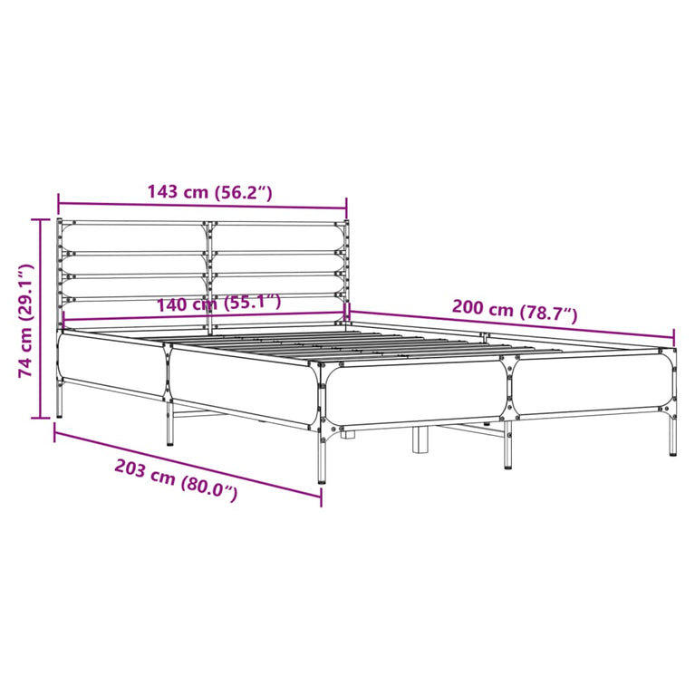 Bedframe bewerkt hout metaal grijs sonoma eiken 140x200 cm