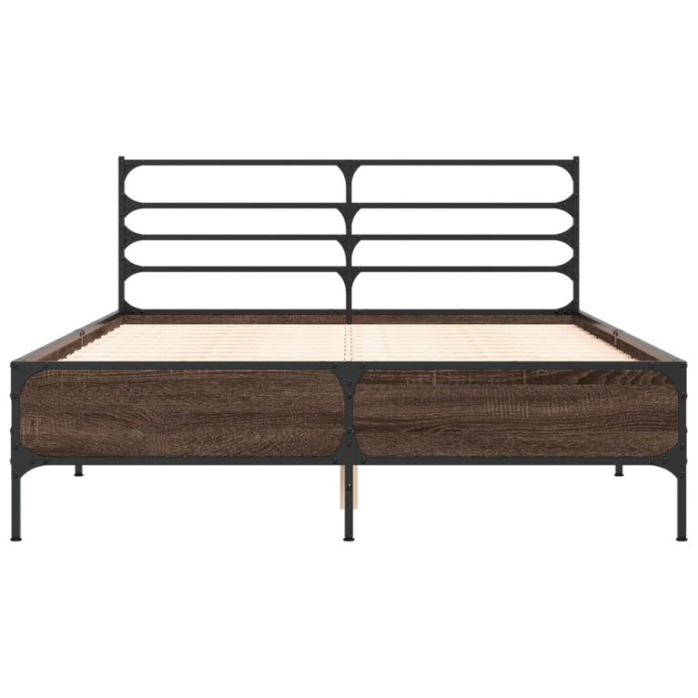 Bedframe bewerkt hout metaal bruin eikenkleur 140x200 cm