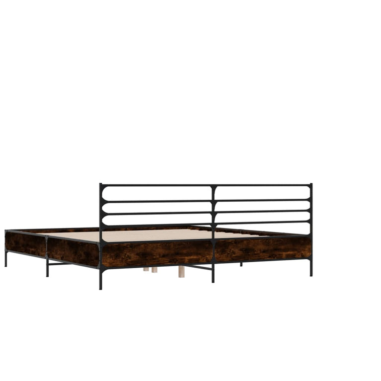 Bedframe bewerkt hout metaal bruin eikenkleur 140x200 cm